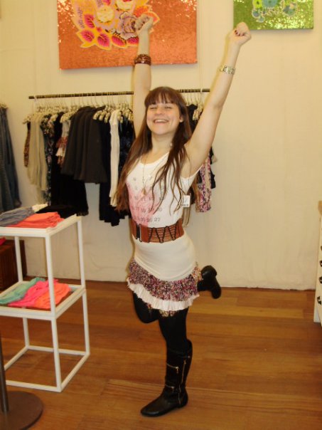 Cat is in the We the Free Valentine's Tee and Free People One Ruffle Skirt.