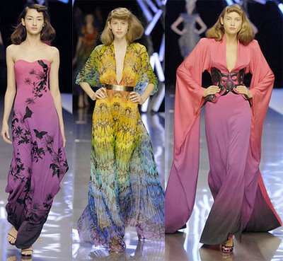 Dresses by Alexander McQueen for his Spring/ Summer 2008 collection.