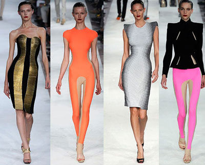 Dresses and Bodysuits by Alexander McQueen.